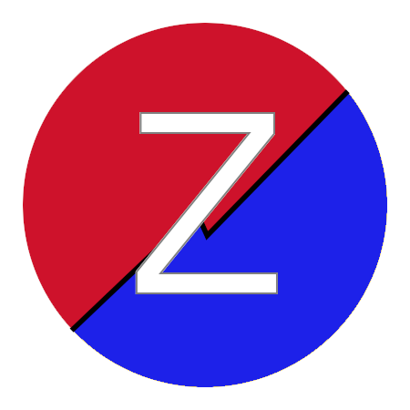 half red and half blue circle with the letter Z inside